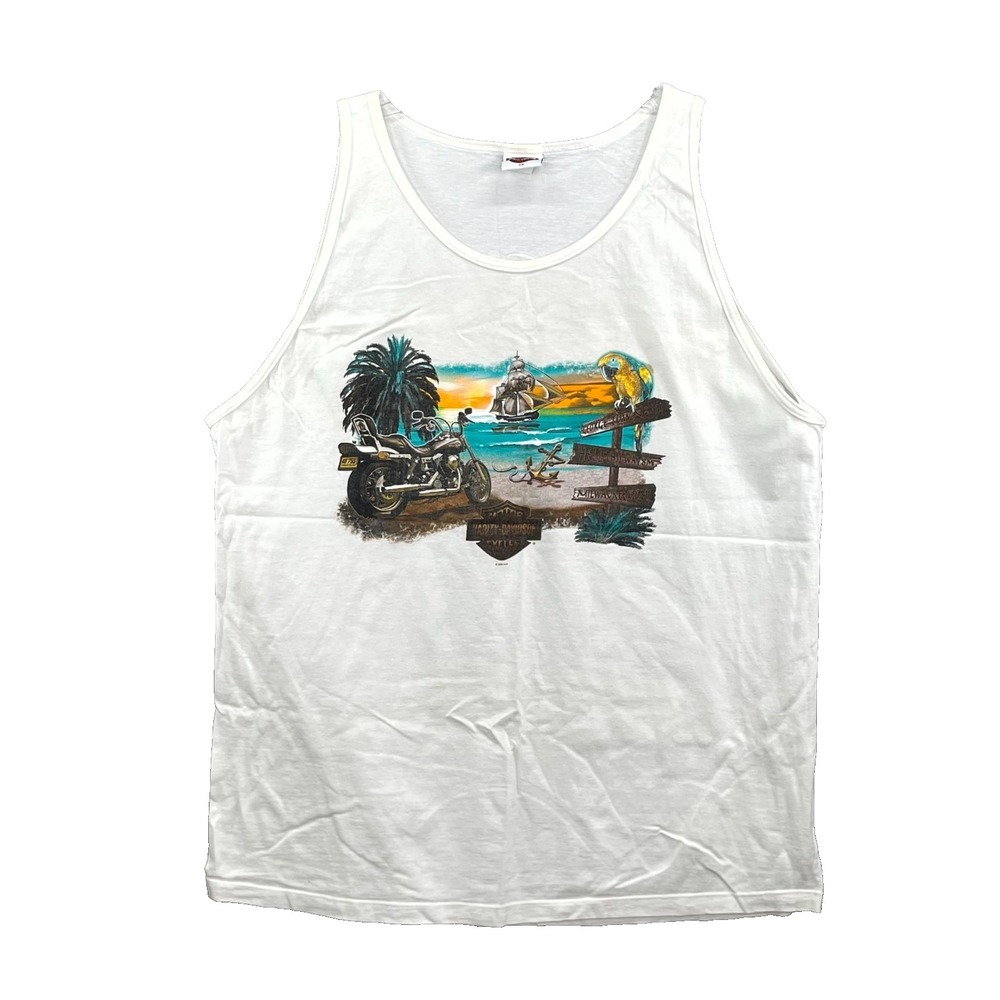 Vintage Harley-Davidson Tank‎ Top Womens 2X Grand Cayman Moto Biker Made in USA